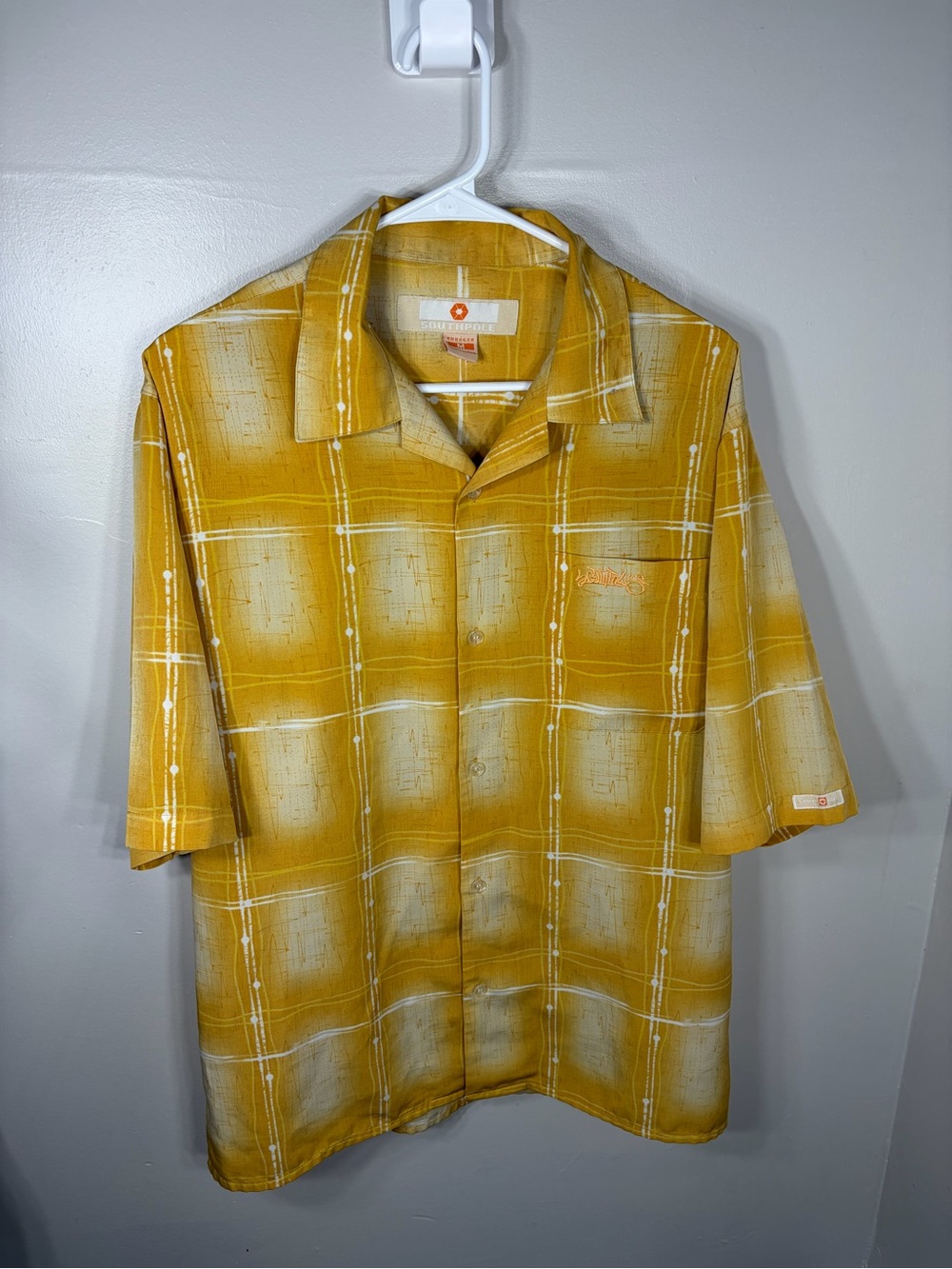 Y2K South Pole Camp Collar Button Up Shirt Mustard Yellow Plaid Size‎ M